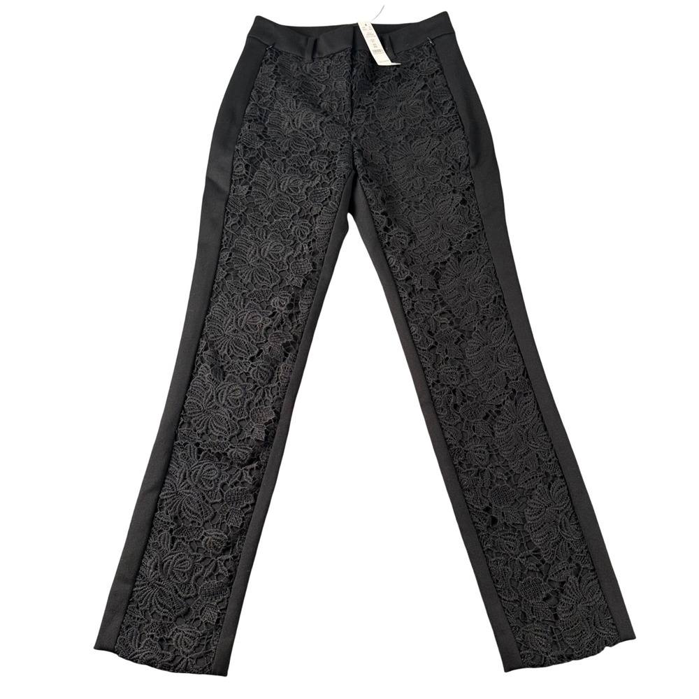 White House Black Market Lace Slim Ankle Pants Black Womens 00R NWT Career 534